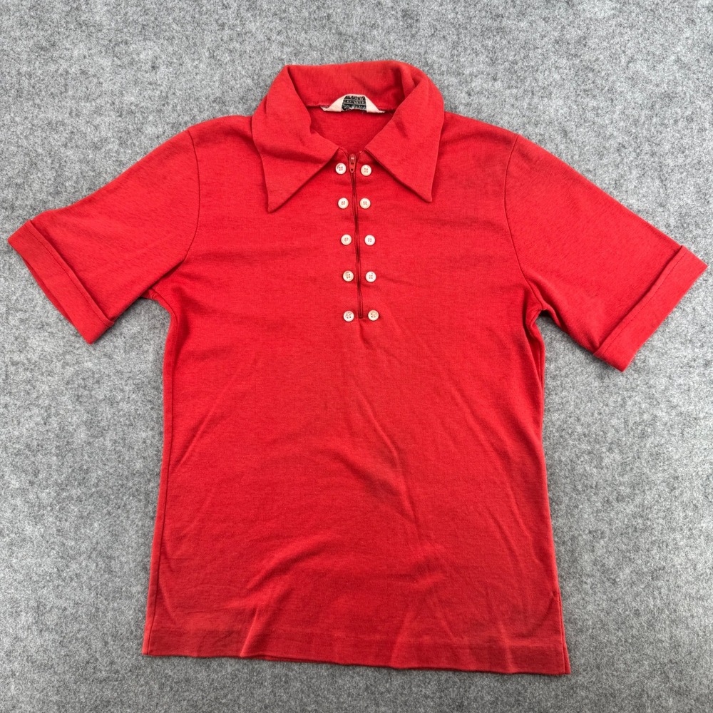 Glenbrooke Polo Shirt Mens S Penn-Prest Red Faux Button Quarter Zip Vintage